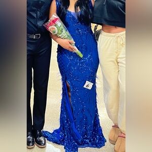 Blue Feathered Sequin Dress